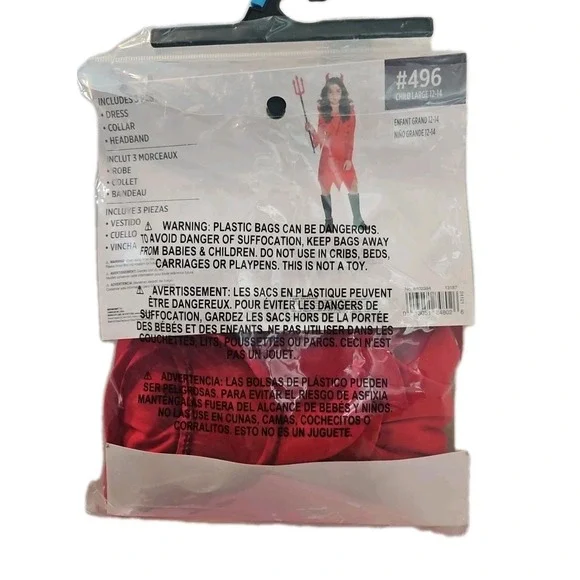 Devious Devil Costume Child's Size Large 12-14 Red 3 Pc Halloween Costume‎ New - Picture 4 of 6